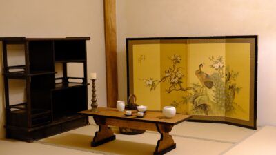 日本 中古 精品手绘四折花鸟金屏风