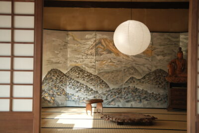 日本中古 六折绘“秋景山林图”大屏风