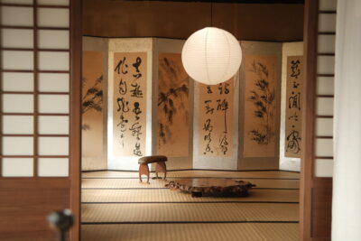 日本中古 贴“书法绘画”六折屏风